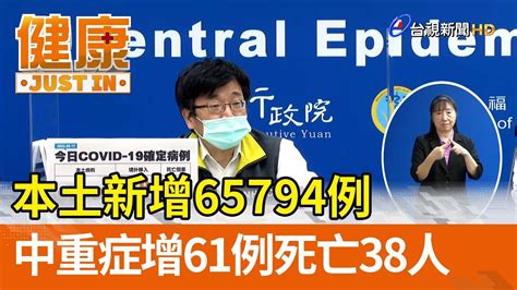 本土新增65794例 中重症增61例死亡38人【健康資訊】 Youtube