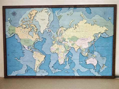 World Map, World Map Wall Art, Wall Map of the World Map, Wood Wall Art ...