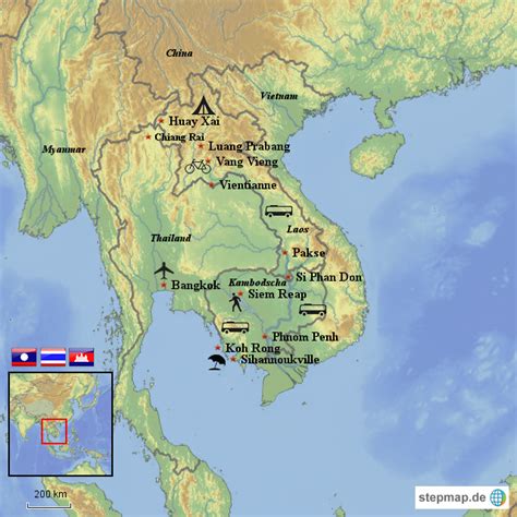 Stepmap Laos Kambodscha Bangkok Landkarte F R Asien