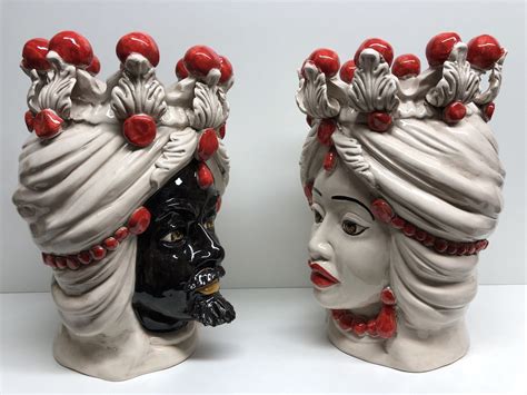 SICILIAN HEADS Dark Brown Crown Spheres Red Ceramic Of Etsy