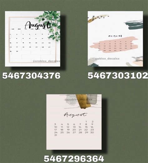 Roblox Decals Calendar Decal Bloxburg Decal Codes Roblox Codes