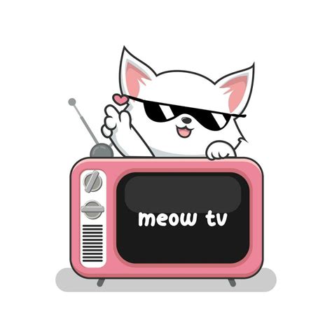 Cat And Old TV Illustration With Love Finger Cute White Pussy Cat Above Television 23634049