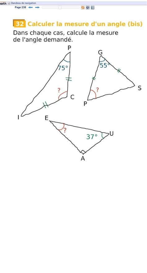 32 Calculer La Mesure D Un Angle Bis Dans Chaque Cas Calcule La