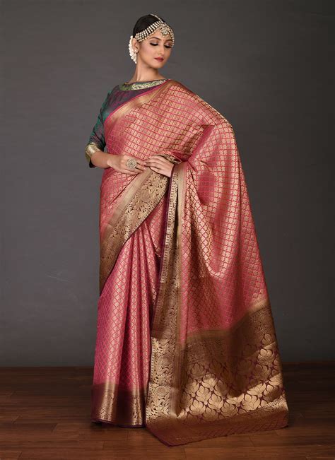 Shop Traditional Saree Weaving Kanjivaram Silk In Pink Online 228548