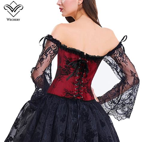 Wechery Steampunk Corset Sexy Long Sleeve Lace Corselet Up Bustiers