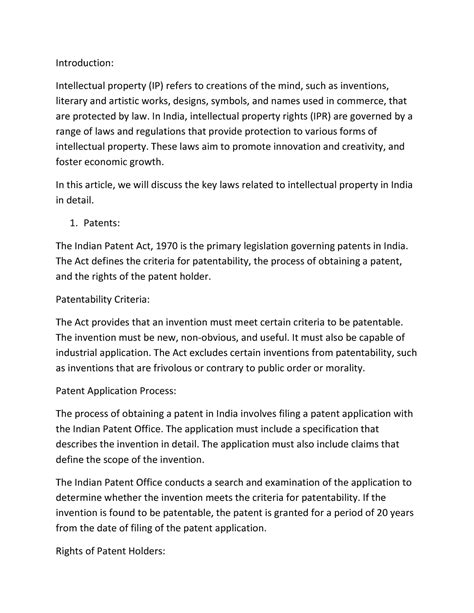 Laws to relating intellectual properties in India - Introduction