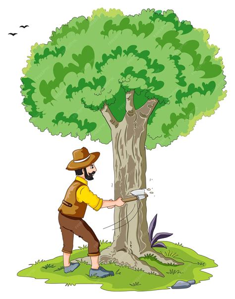 Premium Vector | A man cutting a tree with an axe