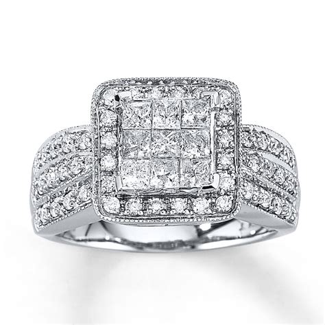 Previously Owned Engagement Ring 1 Ct Tw Princess And Round Cut Diamonds 14k White Gold Kay Outlet