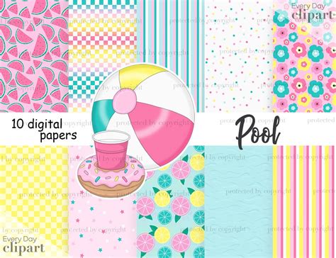 Pool Digital Paper Seamless Pattern For Planner Stickers Etsy