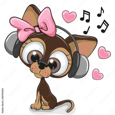 Cute Cartoon Dog With Headphones Stock Vector Adobe Stock