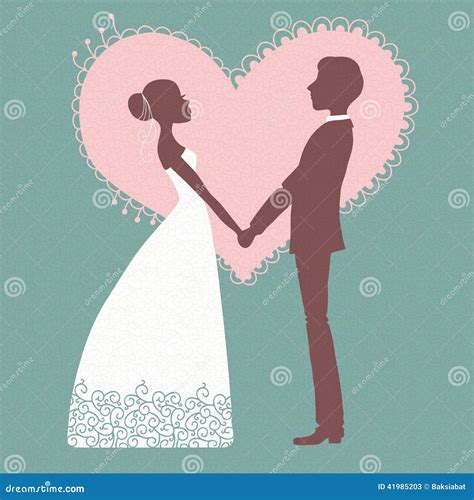 Invitation De Mariage Silhouette Des Jeunes Mariés Illustration de