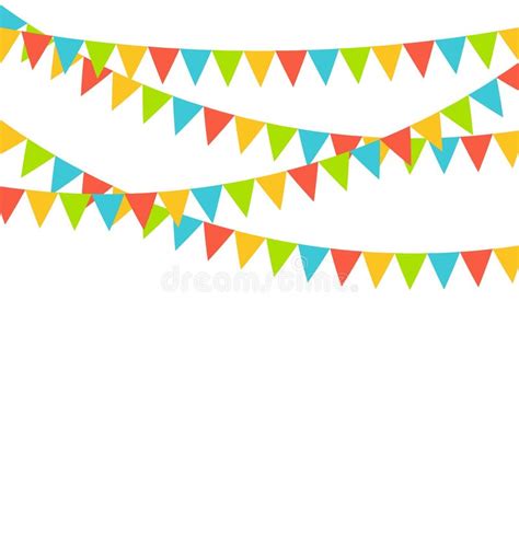 Multicolored Bright Buntings Flags Garlands Isolated On White Stock