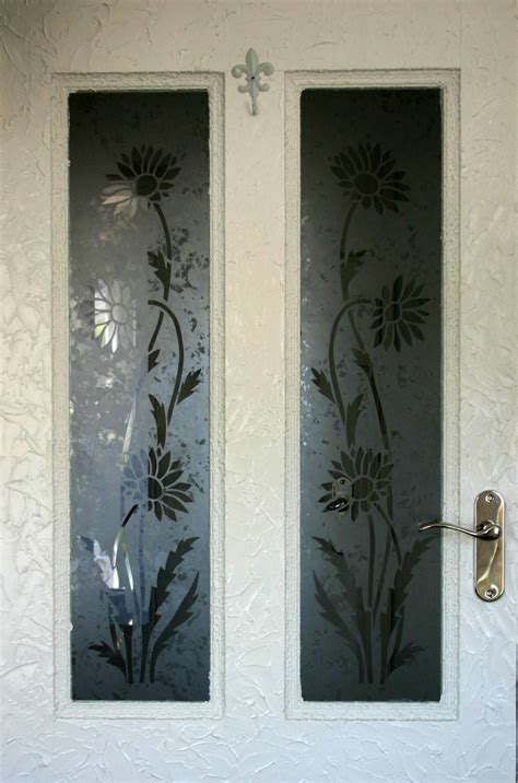 Original Design Daisy Acid Etched Glass Door Panels Matching Pair