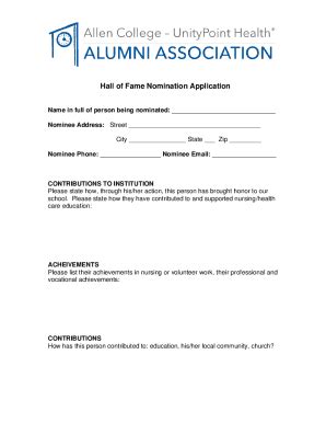 Fillable Online Hall Of Fame Nomination Form Fax Email Print Pdffiller