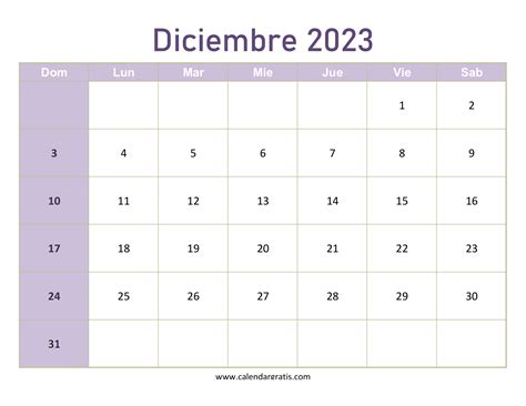 Calendario Diciembre 2023 Para Imprimir