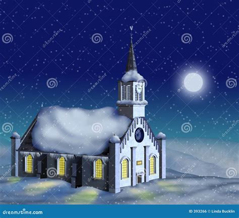 Winter Church in Moonlight stock illustration. Illustration of snow - 393266