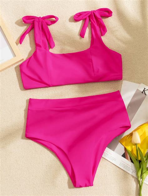 Shein Swim Summer Beach Solid Tie Shoulder Bikini Swimsuit Shein Usa