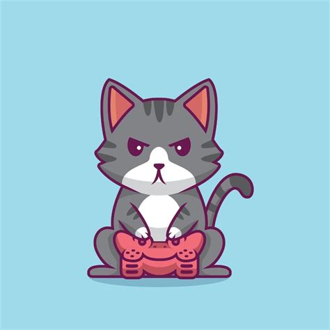 Premium Vector Cute Cat Gaming Cartoon Illustration