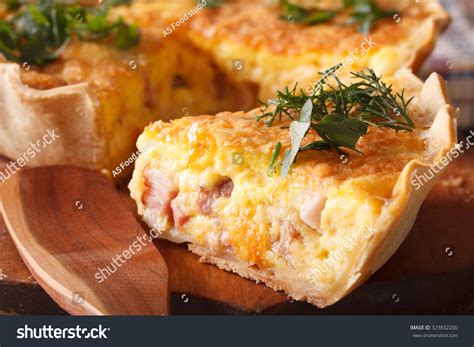 Piece French Quiche Lorraine On Cutting Stock Photo