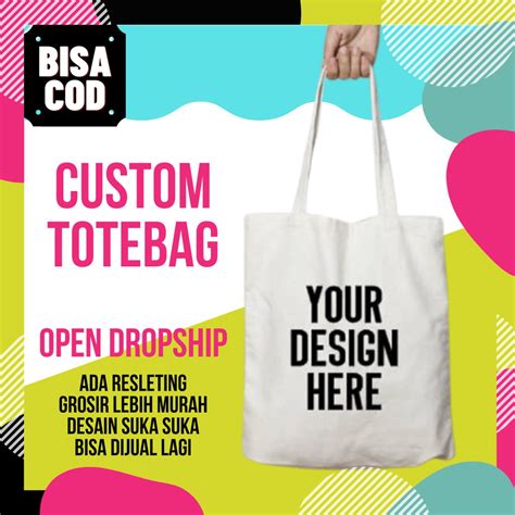 Jual Tote Bag Belacu Custom Pakai Resleting Satuan Desain Bebas Ii