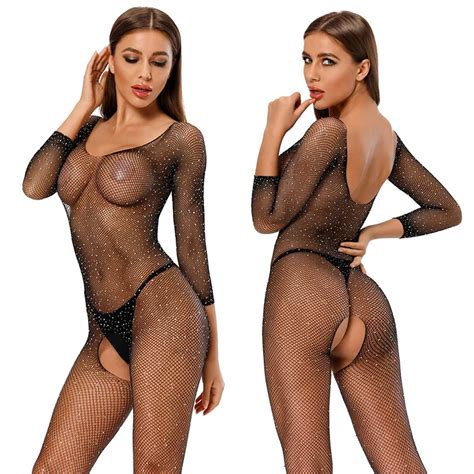 Porno Sexy Lingerie Feminina Bodysuit Lantejoulas Fishnet Bodystockings