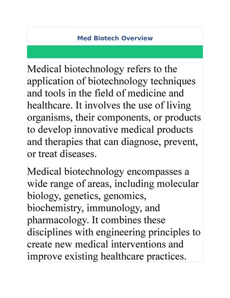 Medical Biotechnology - Med Biotech Overview Medical biotechnology ...