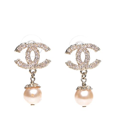 CHANEL Crystal Pearl CC Drop Earrings Gold 547805 FASHIONPHILE