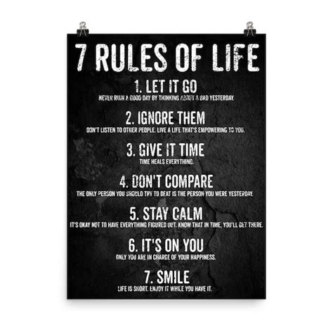 Quotes About Life 7 Rules Of Life Motivational Poster Print Etsy