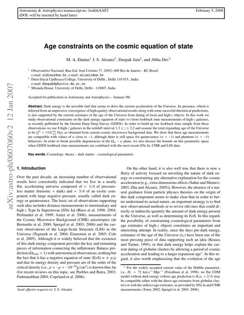 Pdf Age Constraints On The Cosmic Equation Of State