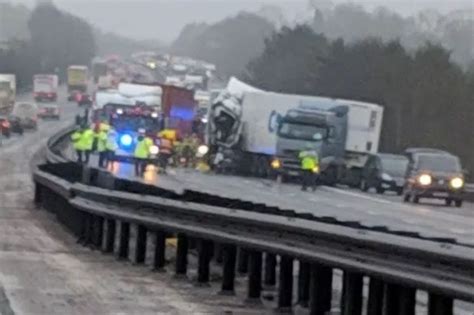 M Traffic Shocking Photos Show Lorry Crash Which Has Closed Road