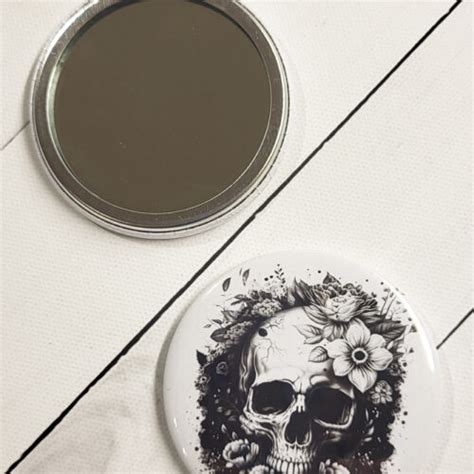 Flower Skull Black White Gothic Compact Mirror Gothic Compact Mirrors