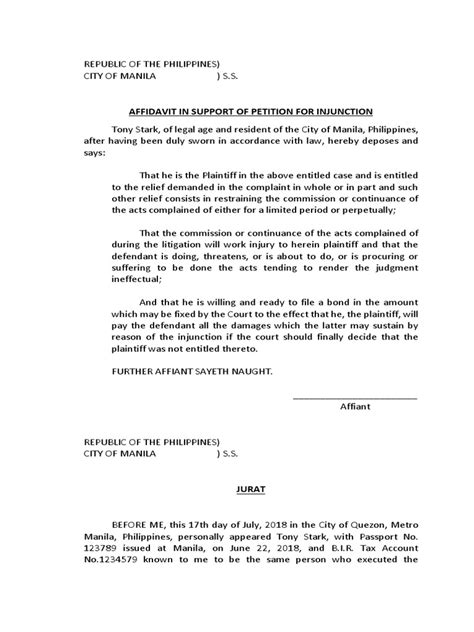 Affidavit In Support Of Petition For Injunction Pdf