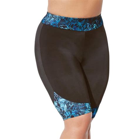 Swimsuits For All Womens Plus Size Chlorine Resistant Printed Swim Bike Short 8 Teal Flowers