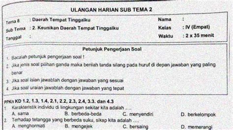 Soal Penilaian Harian Kelas 4 Tema 8 Subtema 2 SekolahDasar Net