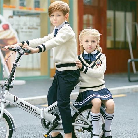 Children's Long Sleeve School Wear Kids School Uniform Primary School English Style Clothes ...