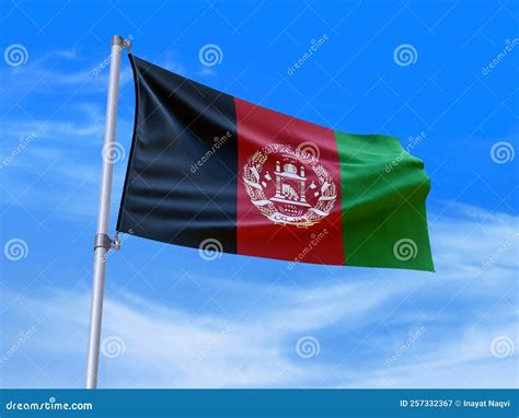 Beautiful Afghanistan Flag Waving With Sky Background 3D Illustration