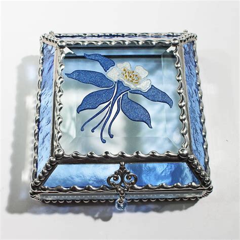 Etched Hand Painted Columbineflowerstained Glass Keepsake Box