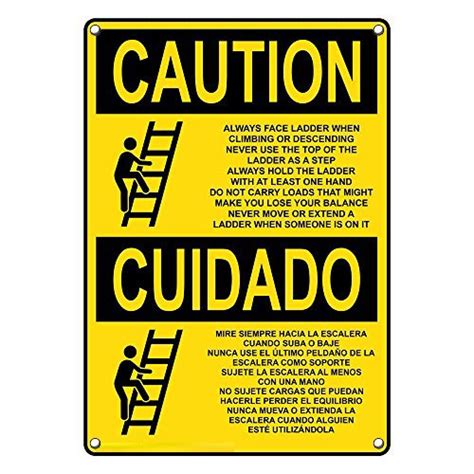 Weatherproof Plastic Vertical Osha Caution Always Face Ladder Safety Bilingual Sign With English