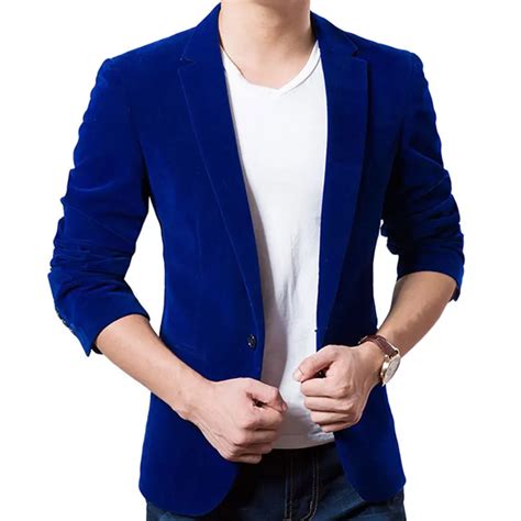 2016 New Arrival Royal Blue Velvet Blazer Men Autumn Fashion Mens Slim Fit Single Button Blazer