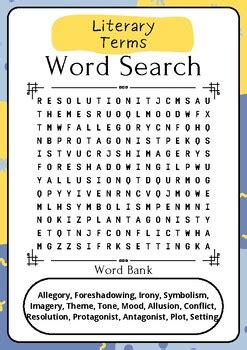 Literary Terms Word Search Puzzle Activity Sheet Printable By LAWY