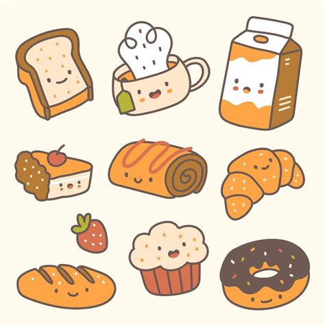 Set Of Bakery In Kawaii Style 22550169 Vector Art At Vecteezy