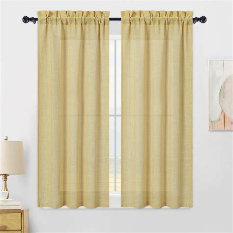 Linen Kitchen Curtains 45 Inch Length, Short Cafe Curtain for Small ...