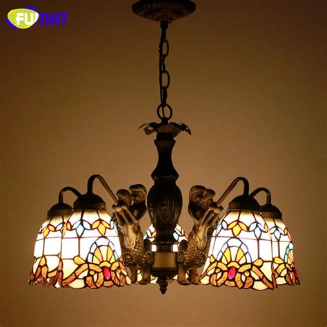 Fumat Stained Glass Pendant Lamp Antique Style Mermaid Body Flower Shade Restaurant Living Room