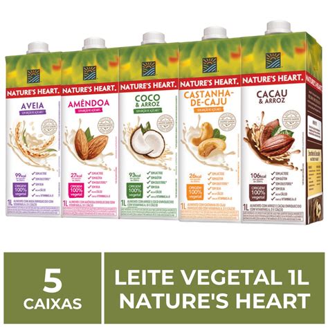 5 Caixas De 1l De Leite Vegetal Natures Heart Submarino