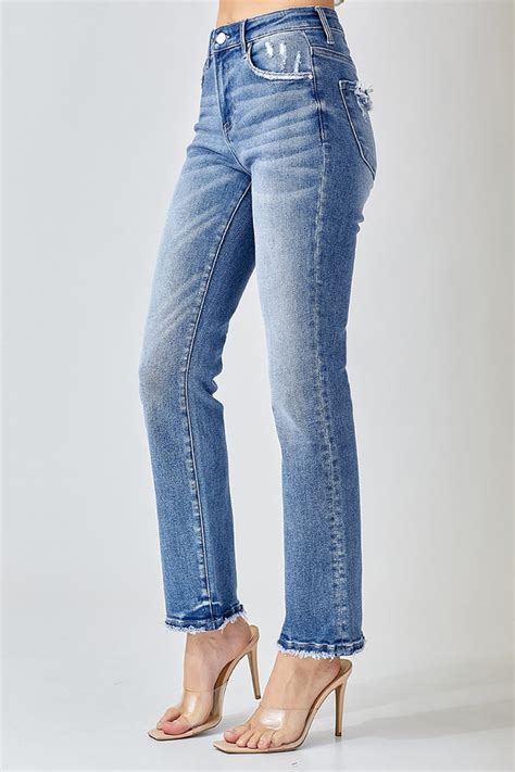 Risen Mid Rise Straight Jeans