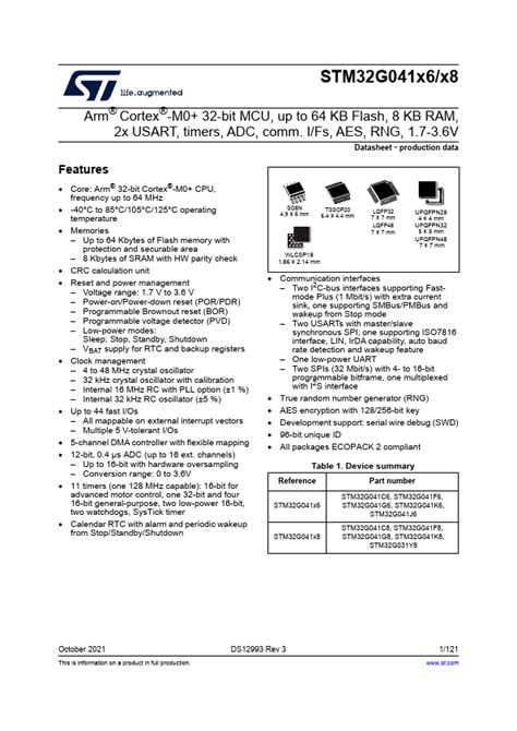 Stm32g041g8 Stmicroelectronics Mcu Hoja De Datos Ficha Técnica