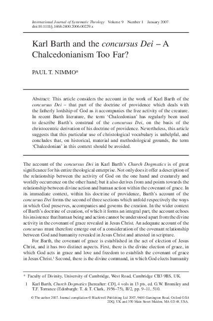 (PDF) Assessing Karl Barth's Use of 'Chalcedonian' in Concursus Dei