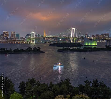 View Of The Rainbow Bridge Crossing Northern Tokyo Bay Between Shibaura