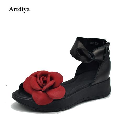 Artdiya Original New 2018 Summer Vintage Women Sandals Female Flower Thick Sole Platform Genuine