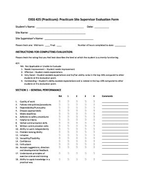 Fillable Online Exss Unc Practicum Evaluation Form University Of